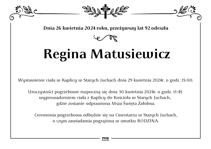 Regina Matusiewicz - nekrolog